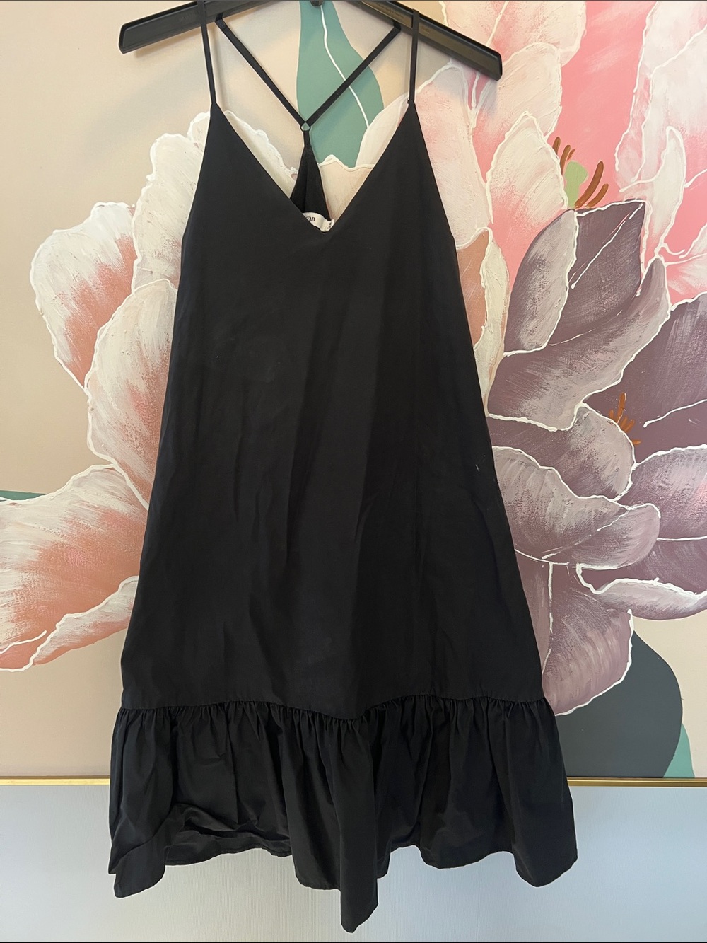 JustFab Black V-Neck Slip Dress with Ruffle Hem